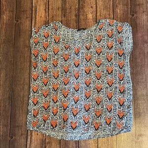 THML Blue and White Patterned Blouse with Orange Embroidery Sz XL